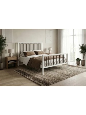 Vivense Breeze Metal Karyola, Beyaz, Kahverengi 90X190