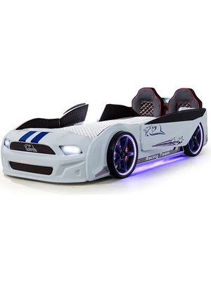 Vivense Mustang Arabalı Full Ledli Kumandalı Müzikli Yatak, Beyaz