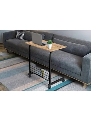 Vivense Kıtaplıklı ve Yükseklik Ayarlı Laptop Sehpası, Çam