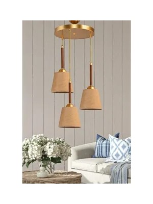 Vivense Üçlü Tepsili Sarkıt Gold Ceviz Renk Borulu