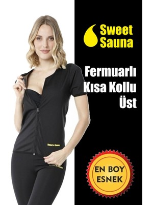 Sweet Sauna Termal Kısakollu Fermuarlı Üst Unisex Siyah Esnek Kadın İç Giyim 5XL