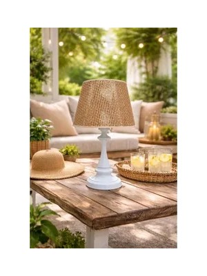 Vivense Faro Metal Abajur Kahverengi Rattan Şapkalı