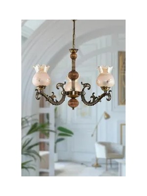 Vivense Elbe Döküm Zamak Avize Mat Bal Camlı, Üç Kollu