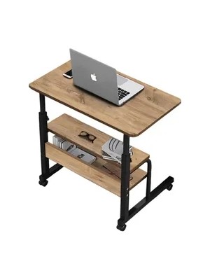 Vivense Yükseklik Ayarlı ve Çift Raflı Laptop Sehpası, Çam, 70X40