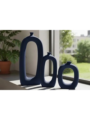 Vivense Iskandinav Delikli Vazo, Üçlü Set, Lacivert