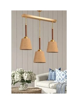 Vivense Üçlü Cakalı Gold Sarkıt Avize Ceviz Borulu Şapkalı