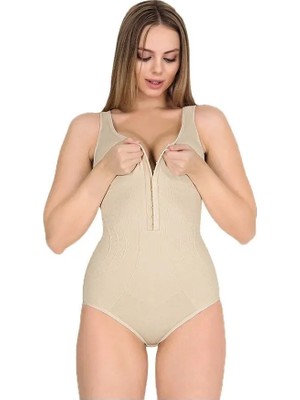 Kalın Askılı Bej Çıtçıtlı Zayıflatan Toparlayıcı Badi Korse Regular Kalıp Kadın İçin