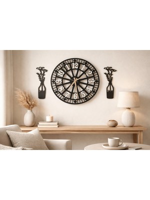 Şık 40 cm Çiçek Desenli Salon Duvar Saati, Modern ve Zarif Tasarım