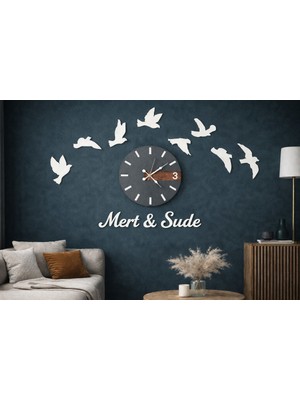 Kişiye Özel Salon Duvar Saati, 40 Cm, 8 Adet Kuş Temalı, Şık ve Modern