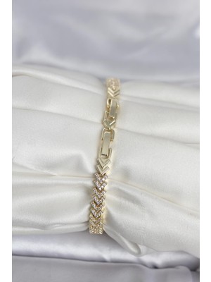 İlk El Grup Pirinç Gold Renk Zirkon Taşlı Çavuş Model Kadın Bileklik - TJ-BB8420 Iegtgrs-34