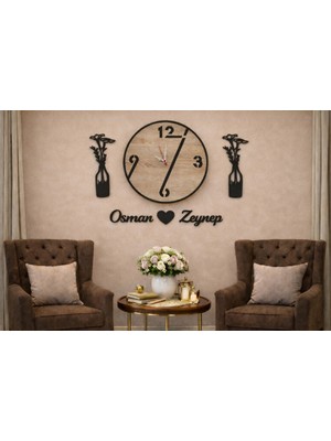 Modern 40 cm Çiçek Desenli Kişiye Özel Şık Salon Duvar Saati