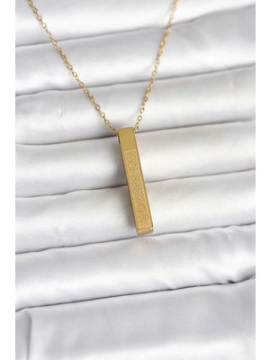 tp Buğz 316L Çelik Gold Renk Ayetel Kürsi Yazılı Bar Çubuk Kolye