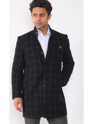 PLT8367 Dewberry Erkek Palto Desenli Lacivert Orta Kalınlık %70 Yün 30 Polyester Astarlı L