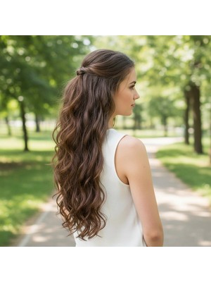 Pileli Store Fiber Sentetik Dalgalı 8 Parça Çıt Çıt - Kahve Karamel