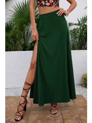 Nnstartshopping  Kadın Yüksek Bel Yandan Yırtmaçlı Uzun Sandy Etek