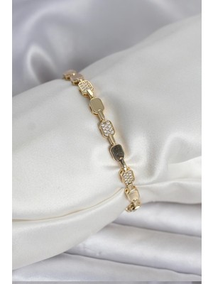 Zenvia Pirinç Zirkon Taşlı Gold Renk Kadın Bileklik - TJ-BB8397