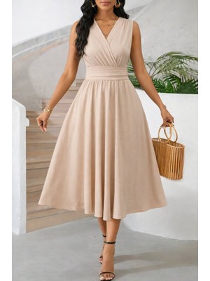 Bi Baksana Kadın Askılı Kruvaze V Yakalı Beli Lastiklimidi Bürümcük Elbise