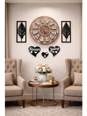 Kişiye Özel 40 cm Şık ve Kombinli Salon Duvar Saati No 10009