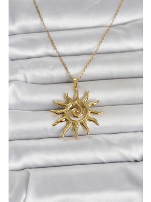 Calperia 316L Çelik Gold Renk Bohem Güneş Model Kadın Kolye