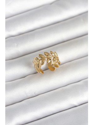 Calperia 316L Çelik Gold Renk Başak Form Kadın Yüzük