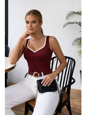 Nidam Butik Kadın Askılı Kalp V Yakalı Dalgıç Bluz