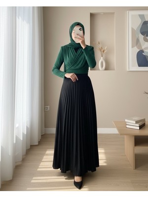 Moda Morfo Vatkalı Kruvaze Model Sandy Bluz   -Zümrüt