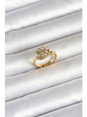 Zenvia 316L Çelik Gold Renk Zirkon Taşlı Kalp Model Kadın Yüzük - TJ-BYK4169