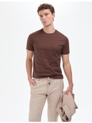 Pierre Cardin Erkek Koyu Kahverengi Regular Fit Basic Tişört 50321139-VR084