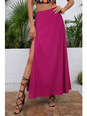 Gacha Kadın Yüksek Bel Yandan Yırtmaçlı Uzun Sandy Etek