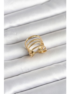 Zenvia 316L Çelik Gold Renk Sıralı Model Kadın Yüzük - TJ-BYK4183