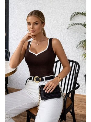 Nidam Butik Kadın Askılı Kalp V Yakalı Dalgıç Bluz
