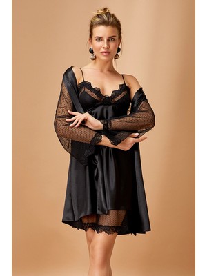 Ang Butik Nurteks 5310 Saten Gecelik Sabahlık Takımı