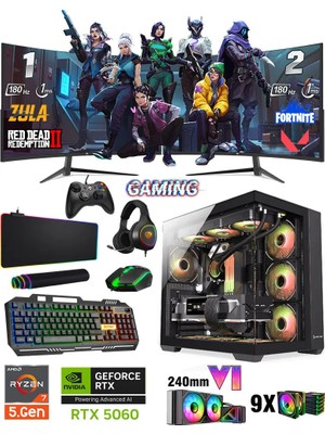 Zeiron Mirage X32 Plus Ryzen 7 5700X 32GB Ram 1TB M.2 Nvme SSD 8GB RTX5060 Sıvı Soğutmalı Dual 24" 180Hz Premium Oyuncu Bilgisayarı