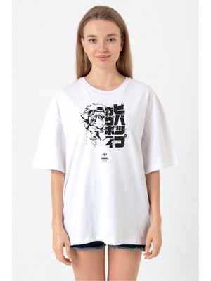 Cowboy Bebop Vintage Ein And Ed Beyaz Kadın Oversize Tshirt
