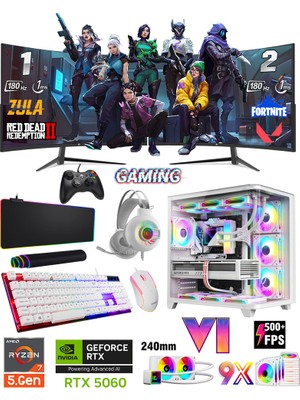 Zeiron Mirage X32 Plus White Ryzen 7 5700X 32GB Ram 1tb M.2 Nvme SSD 8gb RTX4060 Sıvı Soğutmalı Dual 24" 180Hz Premium Oyuncu Bilgisayarı