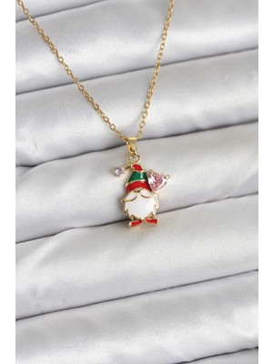bebekokusu Tegan 316L Çelik Zincir Gold Renk Yılbaşı Teması Kadın Kolye TG27BKO10708