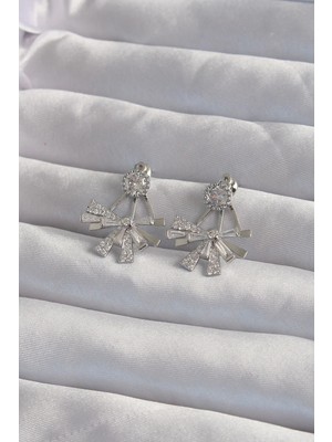 bebekokusu Tegan Pirinç Gümüş Renk Zirkon Taşlı Yassı Fiyonk Model Küpe TG27BKP9300