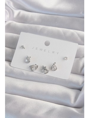 bebekokusu Tegan Pirinç Gümüş Renk Zirkon Taşlı Damla Model Küpe Seti TG27BKP9320