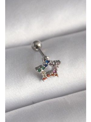 bebekokusu Tegan 316L Çelik Gümüş Renk Renkli Zirkon Taşlı Yıldız Model Tragus Piercing TG27PR1355