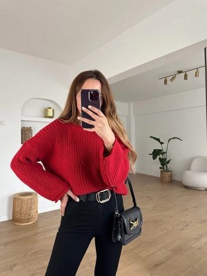 bebekokusu Salaş Delik Detaylı Kazak Kırmızı