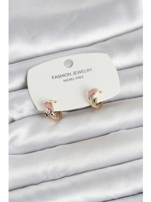 bebekokusu Tegan Pembe Yunus Balığı Model Gold Renk Pirinç Çocuk Küpe TG27BKP11650