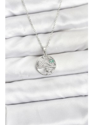 bebekokusu Tegan 316L Çelik Zincir Gümüş Renk Şans Kolyesi Model Zirkon Taşlı Kadın Kolye TG27BKO10898