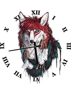 Kurt ve Kızılderili Temalı Büyük Duvar Saati 50X50 cm