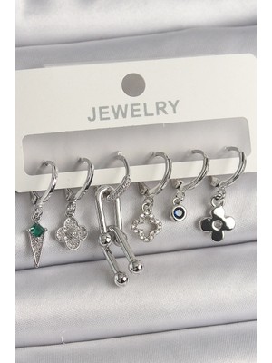 bebekokusu Tegan Pirinç Gümüş Renk Zirkon Taşlı Çoklu Figür Kadın Küpe Seti TG27BKP10095