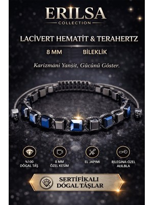Erilsa Sertifikalı Lacivert Hematit Terahertz Bileklik - 8 mm Doğal Taş Unisex Ayarlanabilir