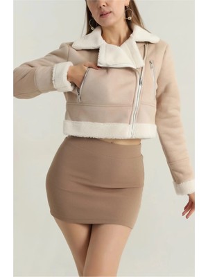 bebekokusu Içi Kürklü Dışı Süet Kısa Kaban Bej T1186