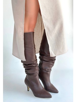 bebekokusu Zelya Kahverengi Cilt Topuklu Çizme