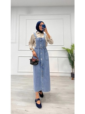 bebekokusu Etekli Salopet Enzim Süper Taş Yıkama Buz Mavi D 2521