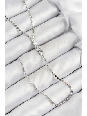 bebekokusu Tegan Pirinç Zirkon Taşlı Ezme Zincirli Model Gümüş Renk Y Kolye TG27BKO10464