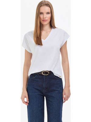 Pierre Cardin Kadın Beyaz Regular Fit Basic Tişört 50325454-VR013